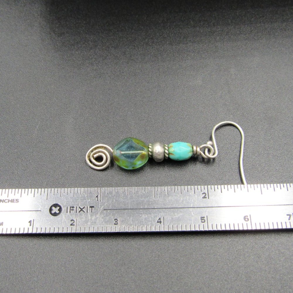 Sterling Silver Swirling Odd Stone Rustic Earrings - Picture 3 of 4
